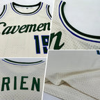 Custom Throwback Basketball Jersey Cream Hunter Green Royal Sublimation, Team Uniform Kit, Custom Name Number, Unisex Men Women Youth