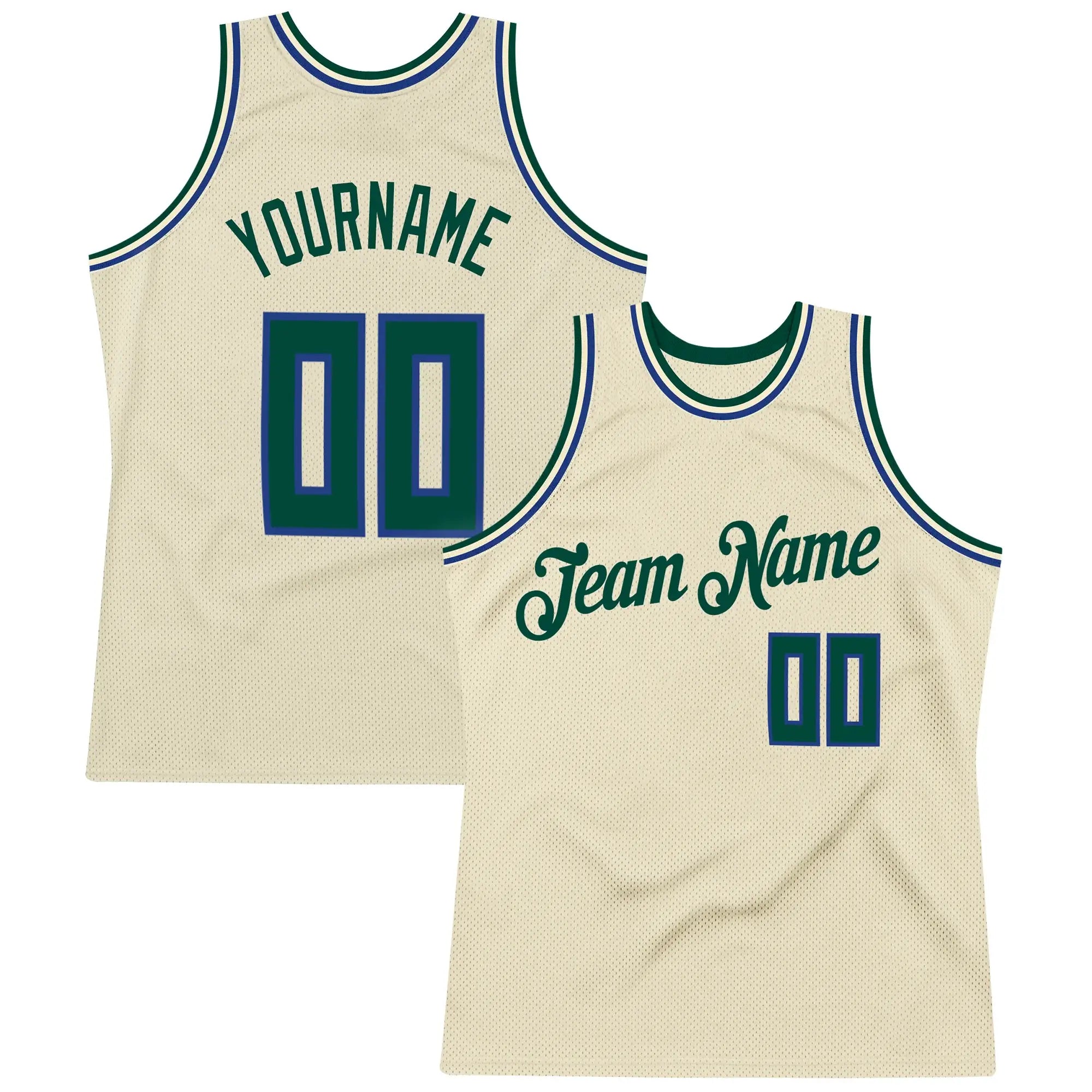 Custom Throwback Basketball Jersey Cream Hunter Green Royal Sublimation, Team Uniform Kit, Custom Name Number, Unisex Men Women Youth