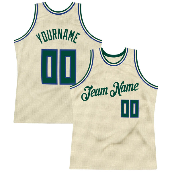 Custom Throwback Basketball Jersey Cream Hunter Green Royal Sublimation, Team Uniform Kit, Custom Name Number, Unisex Men Women Youth