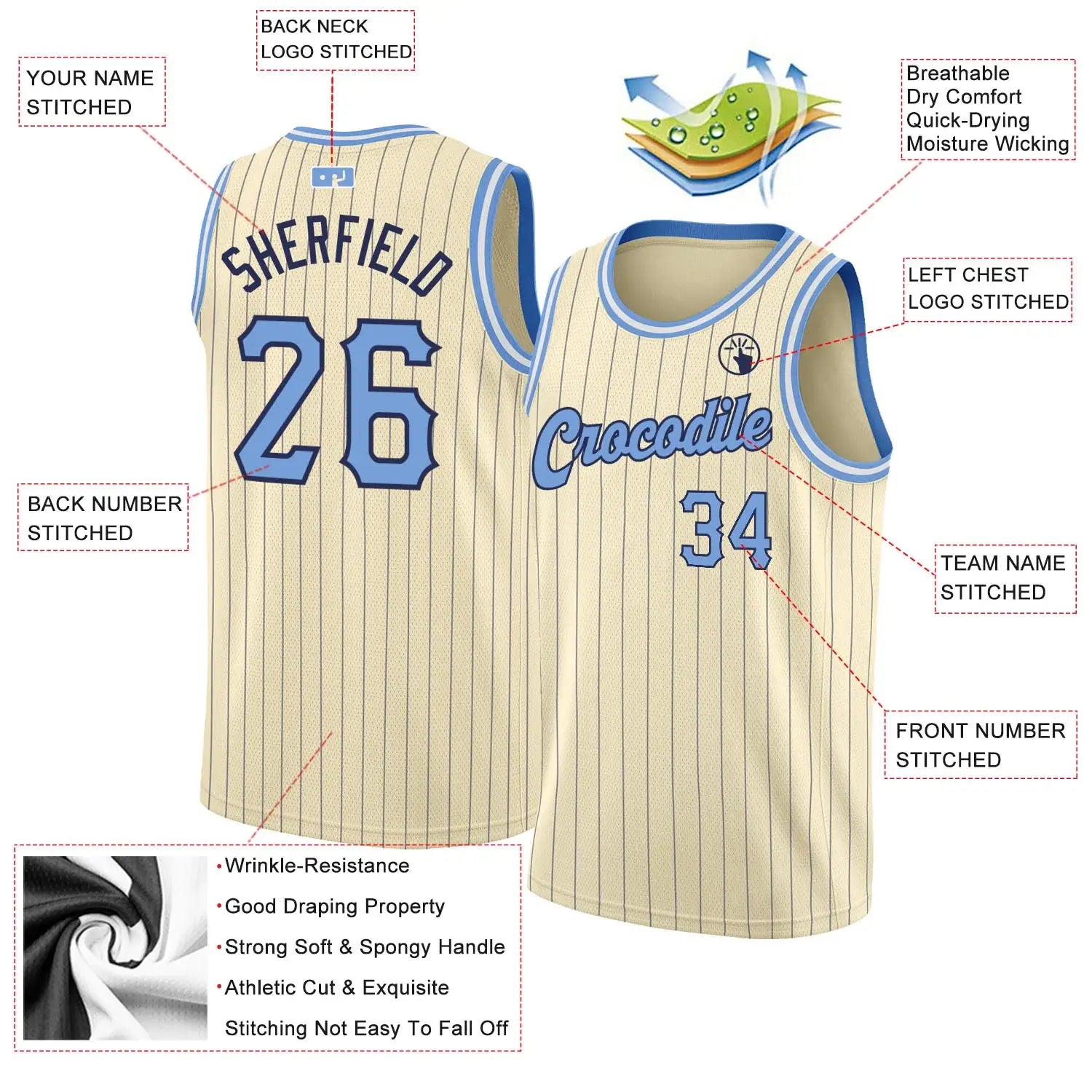 Custom Throwback Basketball Jersey Cream Navy Pinstripe Light Blue Black Sublimation, Team Uniform Kit, Custom Name Number, Unisex Men Women Youth