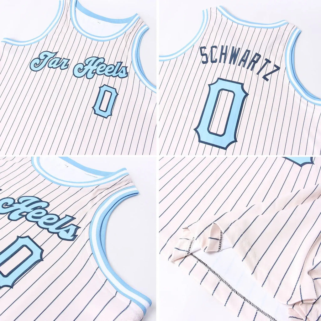 Custom Throwback Basketball Jersey Cream Navy Pinstripe Light Blue Black Sublimation, Team Uniform Kit, Custom Name Number, Unisex Men Women Youth