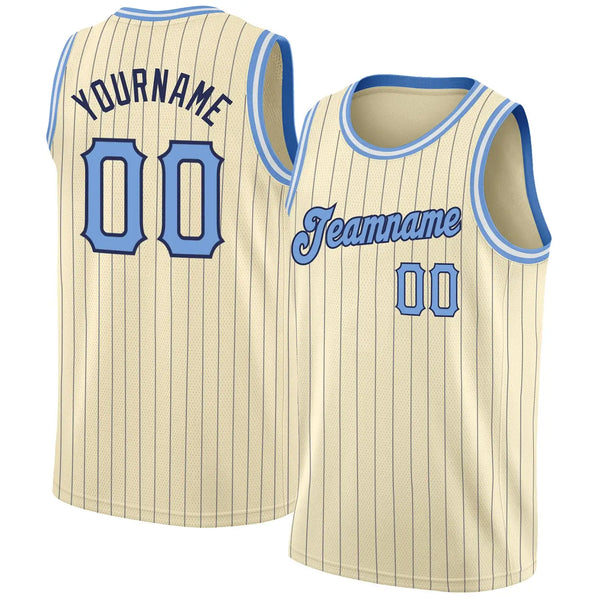 Custom Throwback Basketball Jersey Cream Navy Pinstripe Light Blue Black Sublimation, Team Uniform Kit, Custom Name Number, Unisex Men Women Youth
