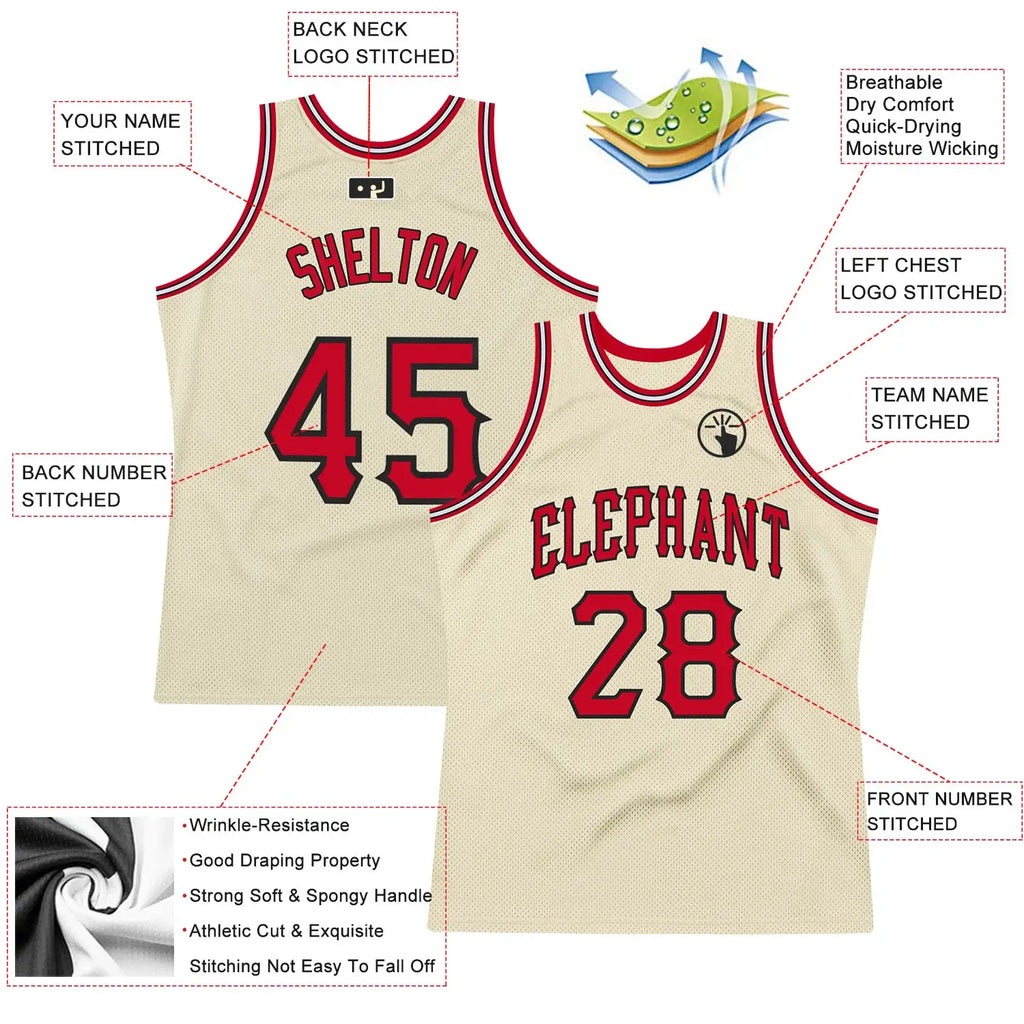 Custom Throwback Basketball Jersey Cream Red Black Sublimation, Team Uniform Kit, Custom Name Number, Unisex Men Women Youth