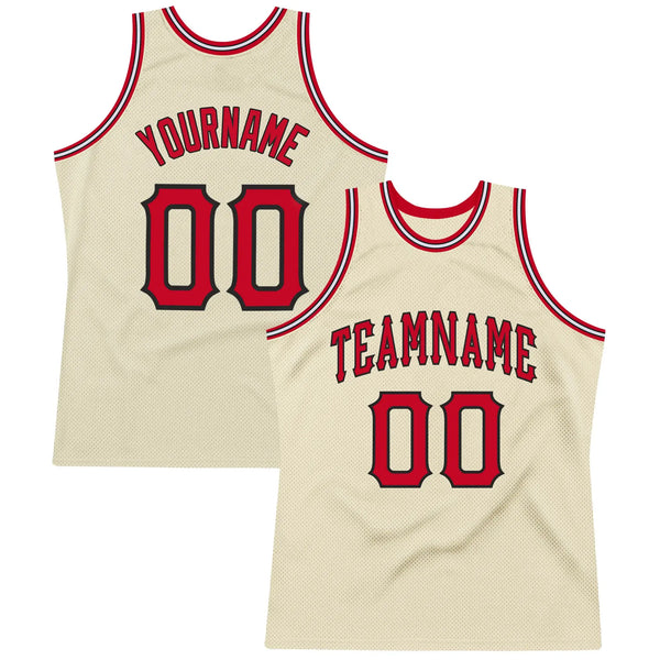 Custom Throwback Basketball Jersey Cream Red Black Sublimation, Team Uniform Kit, Custom Name Number, Unisex Men Women Youth