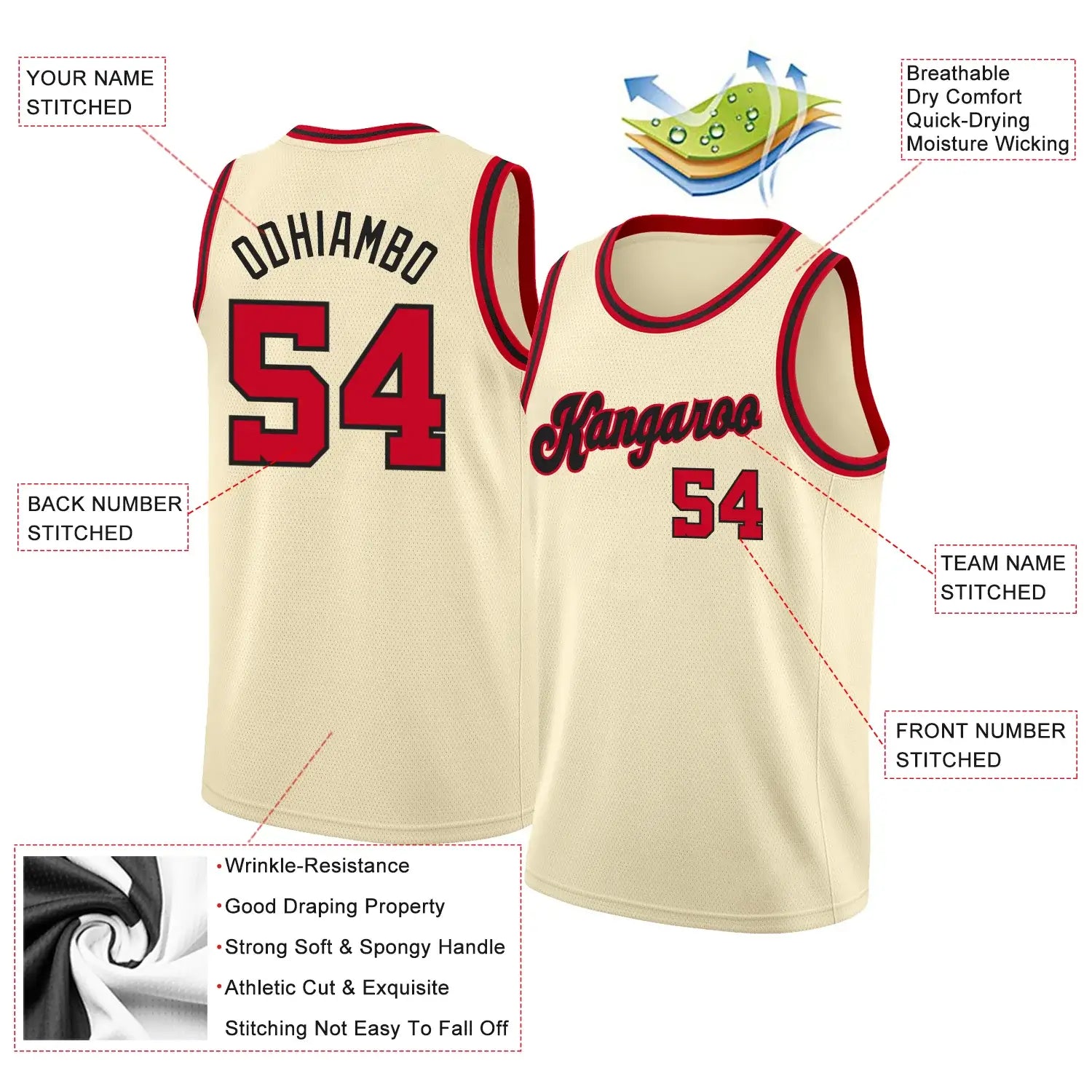 Custom Throwback Basketball Jersey Cream Red Black Round Neck Rib Knit Sublimation, Team Uniform Kit, Custom Name Number, Unisex Men Women Youth