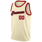 Custom Throwback Basketball Jersey Cream Red Black Round Neck Rib Knit Sublimation, Team Uniform Kit, Custom Name Number, Unisex Men Women Youth