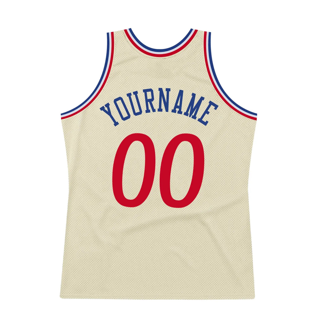 Custom Throwback Basketball Jersey Cream Red Royal Sublimation, Team Uniform Kit, Custom Name Number, Unisex Men Women Youth