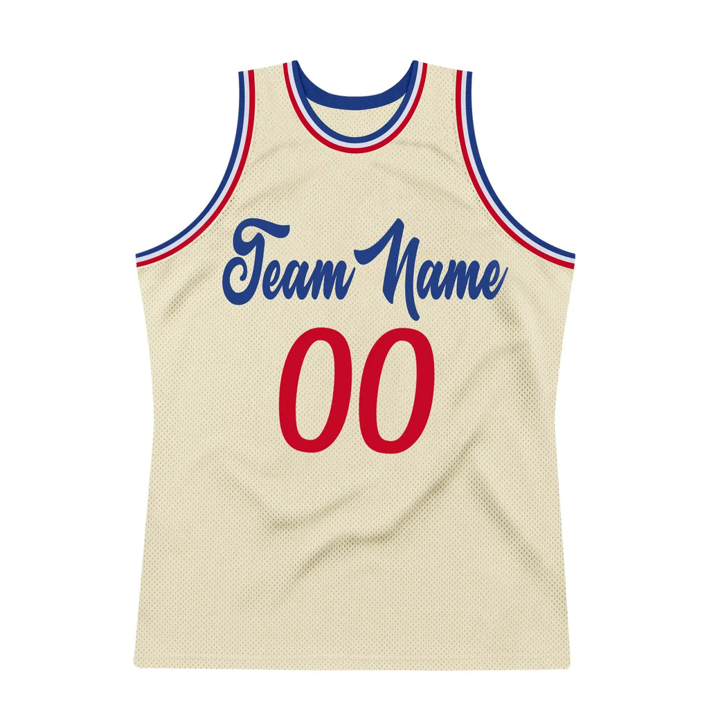 Custom Throwback Basketball Jersey Cream Red Royal Sublimation, Team Uniform Kit, Custom Name Number, Unisex Men Women Youth