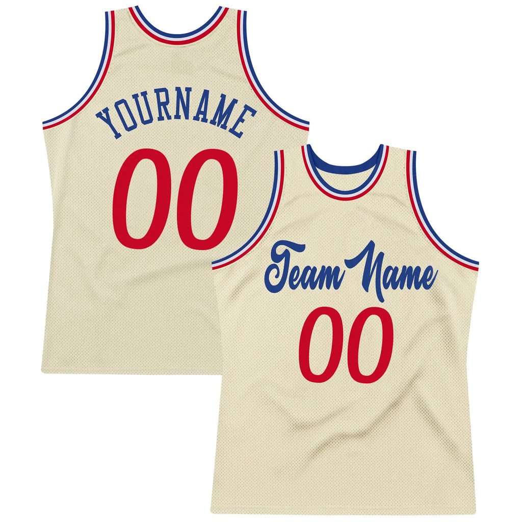 Custom Throwback Basketball Jersey Cream Red Royal Sublimation, Team Uniform Kit, Custom Name Number, Unisex Men Women Youth