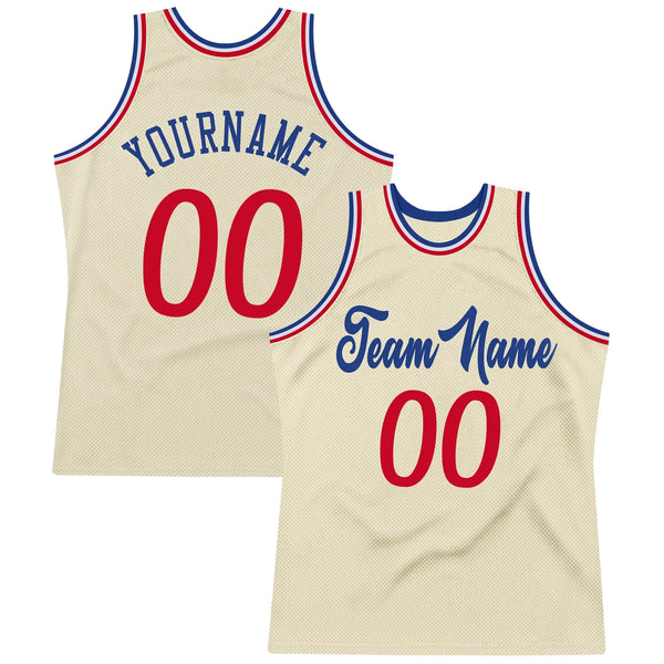 Custom Throwback Basketball Jersey Cream Red Royal Sublimation, Team Uniform Kit, Custom Name Number, Unisex Men Women Youth