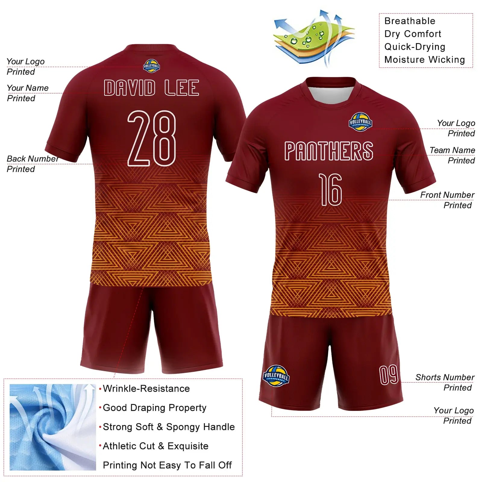 Custom Geometric Shape Volleyball Jersey Crimson Yellow White Sublimation, Custom Name Number, Women Girls Unisex Youth