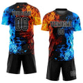 Custom Soccer Jersey Figure Black White Flame Sublimation, Team Uniform Kit, Custom Name Number, Unisex Men Women Youth 5