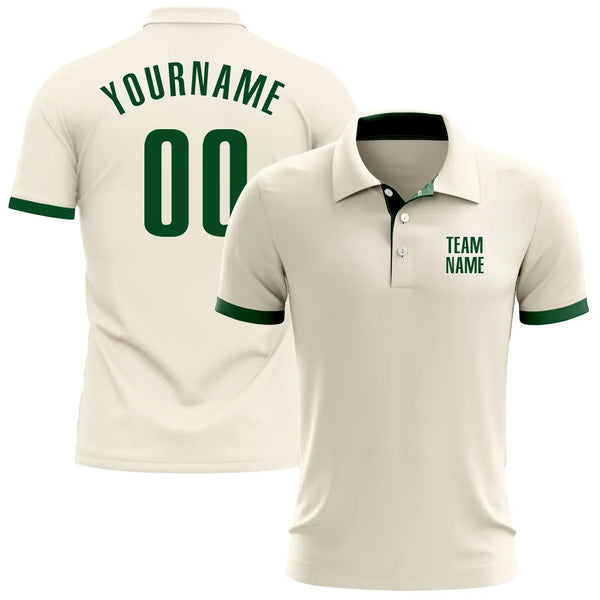 Custom Golf Polo Shirt Cream Green Performance Sublimation, Custom Logo, Men Women Unisex