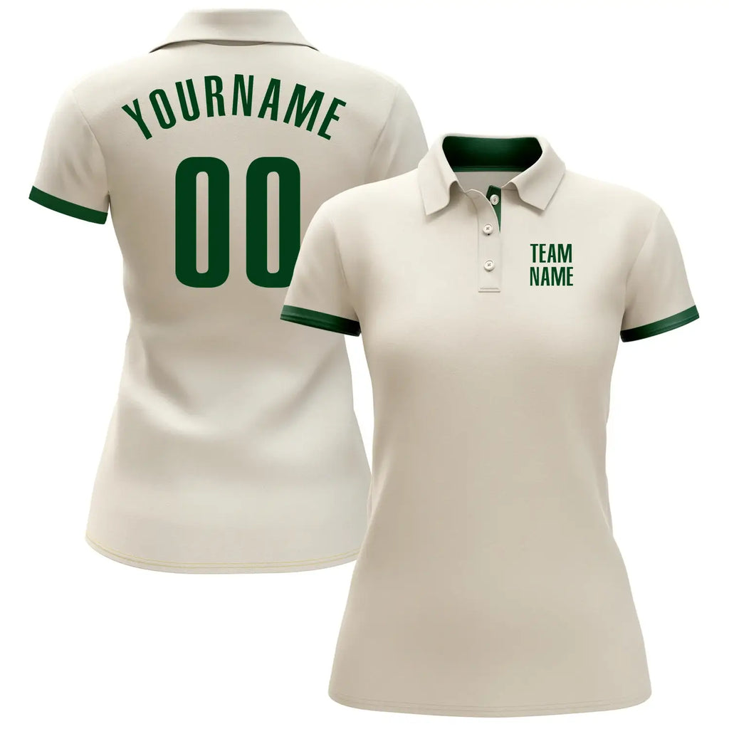 Custom Golf Polo Shirt Cream Green Performance Sublimation, Custom Logo, Men Women Unisex