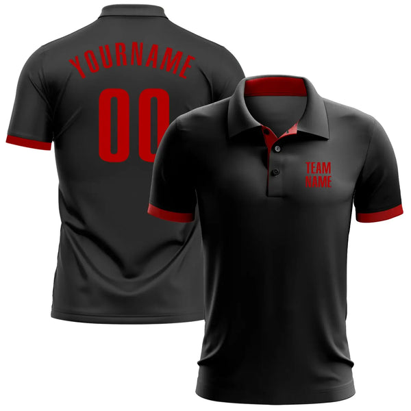 Custom Golf Polo Shirt Black Red Performance Sublimation, Custom Logo, Men Women Unisex
