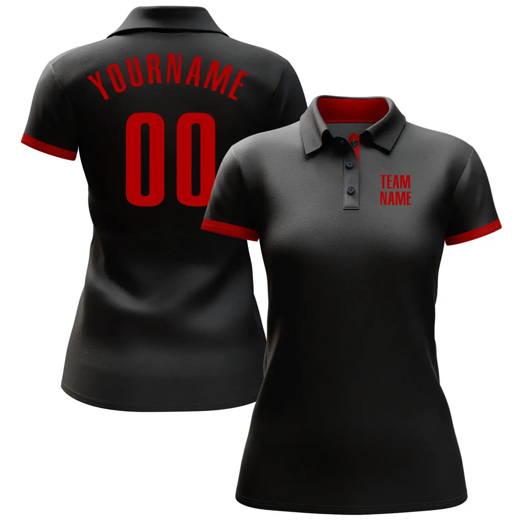 Custom Golf Polo Shirt Black Red Performance Sublimation, Custom Logo, Men Women Unisex