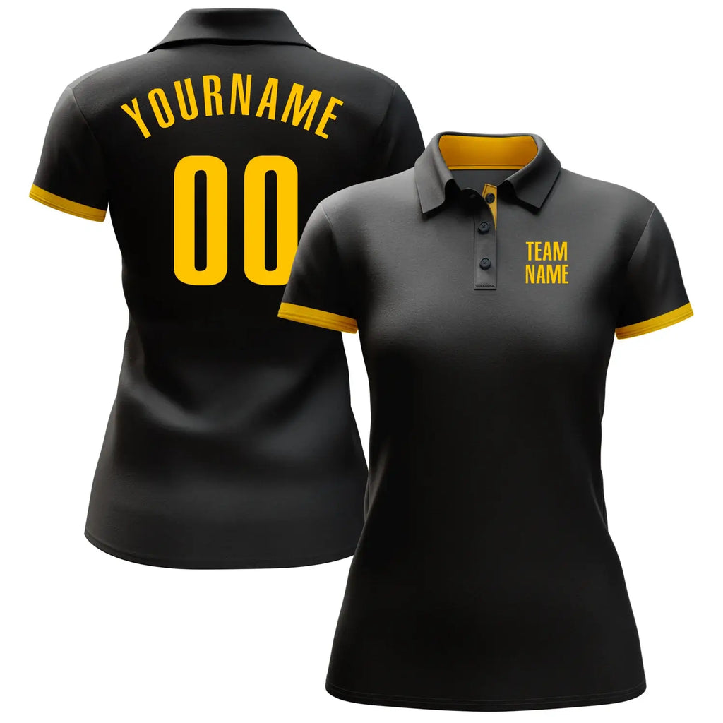 Custom Golf Polo Shirt Black Yellow Performance Sublimation, Custom Logo, Men Women Unisex