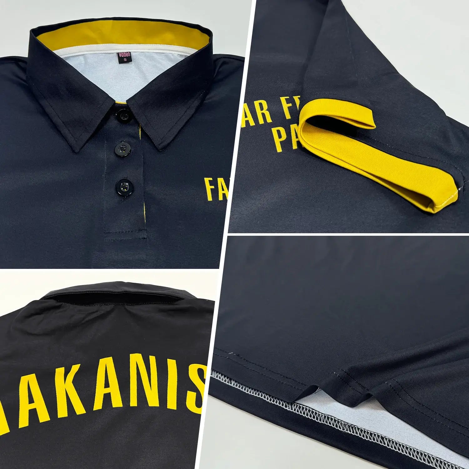 Custom Golf Polo Shirt Black Yellow Performance Sublimation, Custom Logo, Men Women Unisex