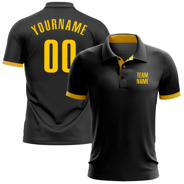 Custom Golf Polo Shirt Black Yellow Performance Sublimation, Custom Logo, Men Women Unisex