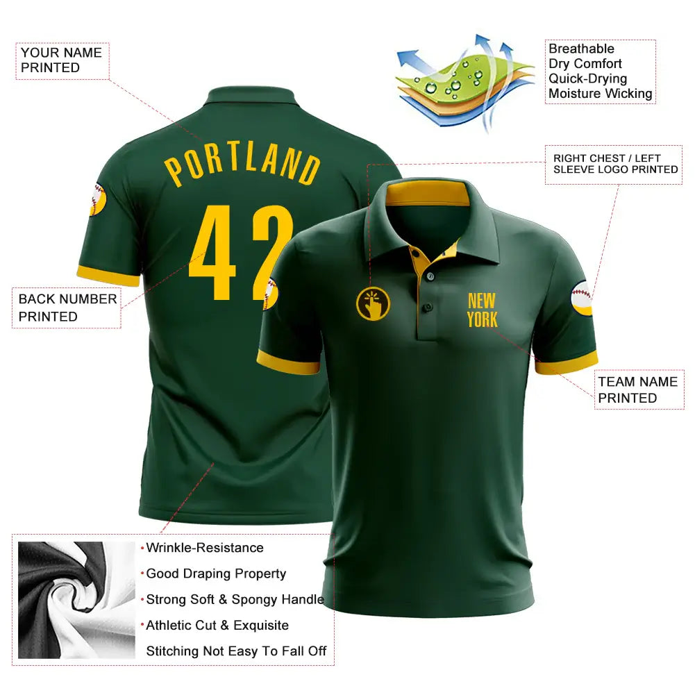 Custom Golf Polo Shirt Green Yellow Performance Sublimation, Custom Logo, Men Women Unisex
