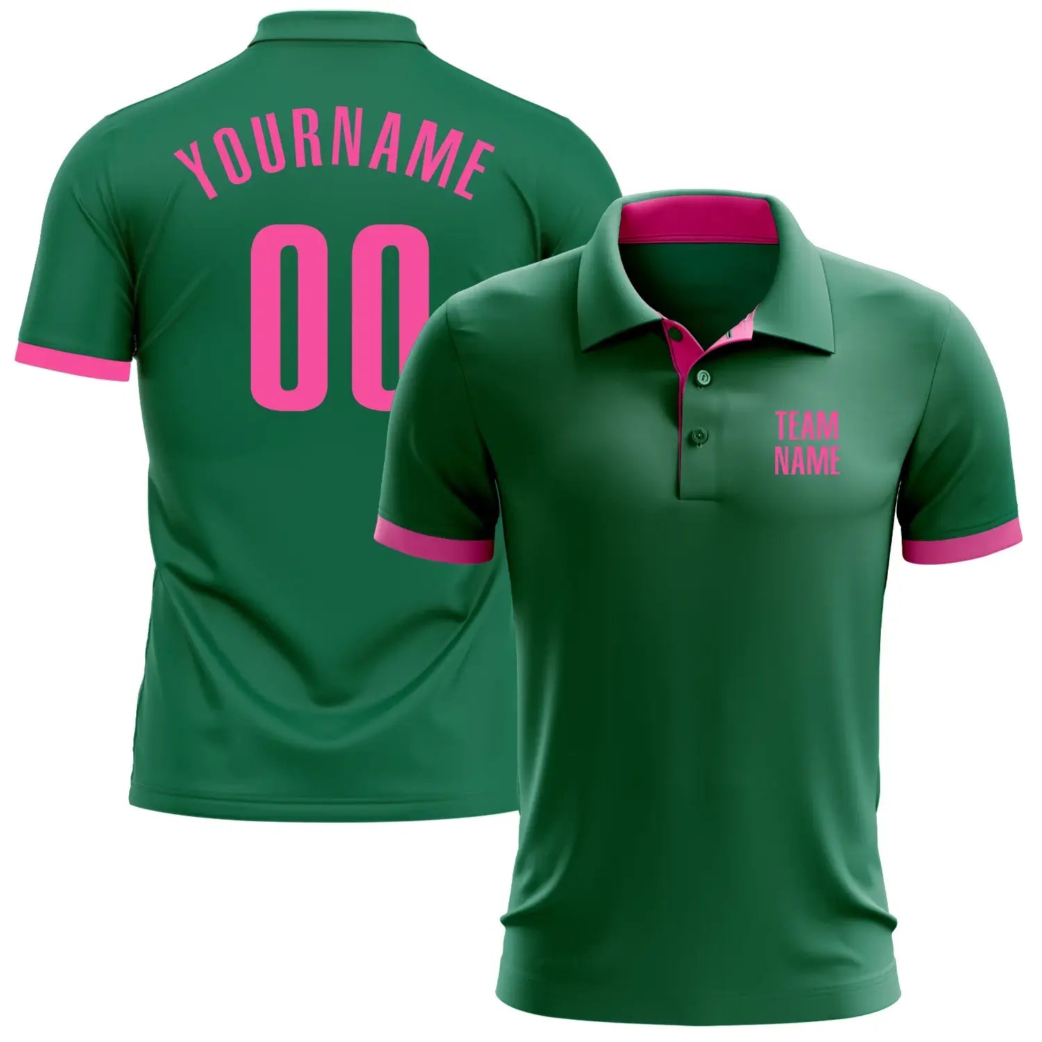 Custom Golf Polo Shirt Kelly Green Pink Performance Sublimation, Custom Logo, Men Women Unisex