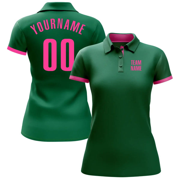 Custom Golf Polo Shirt Kelly Green Pink Performance Sublimation, Custom Logo, Men Women Unisex