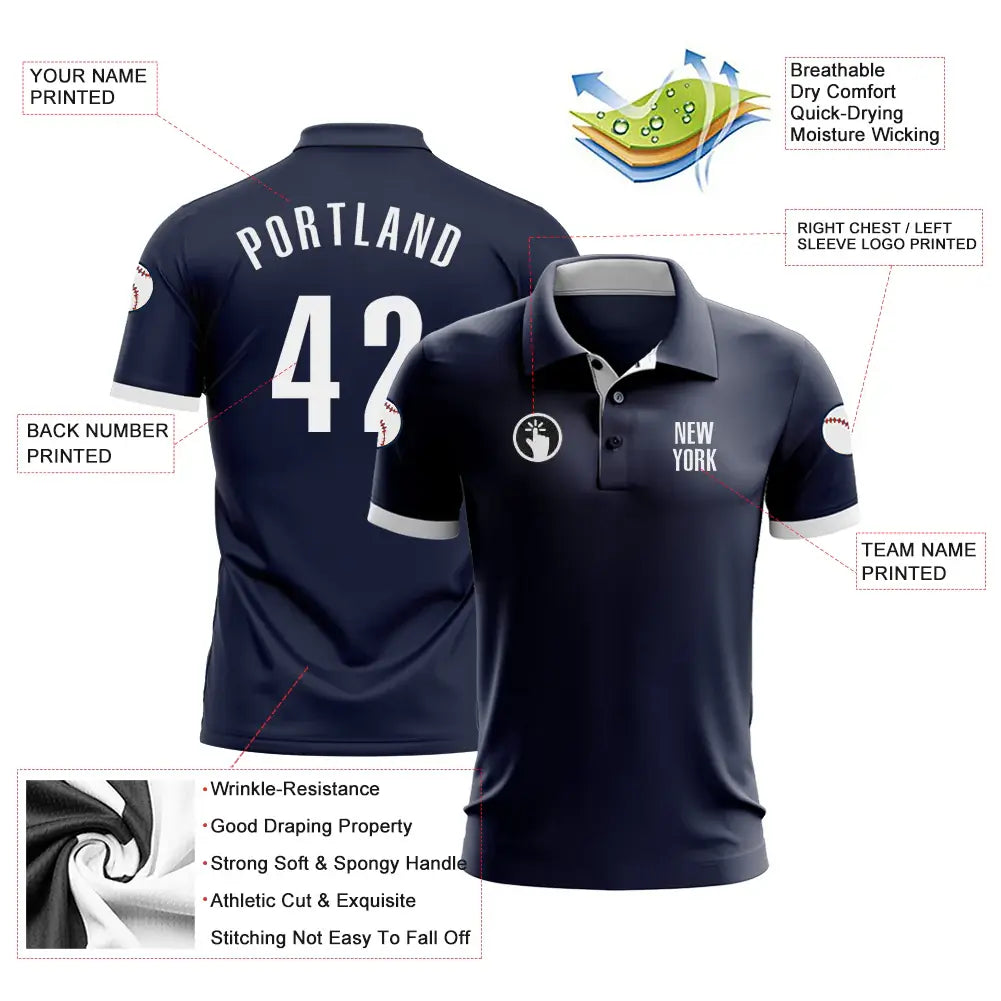 Custom Golf Polo Shirt Navy White Performance Sublimation, Custom Logo, Men Women Unisex