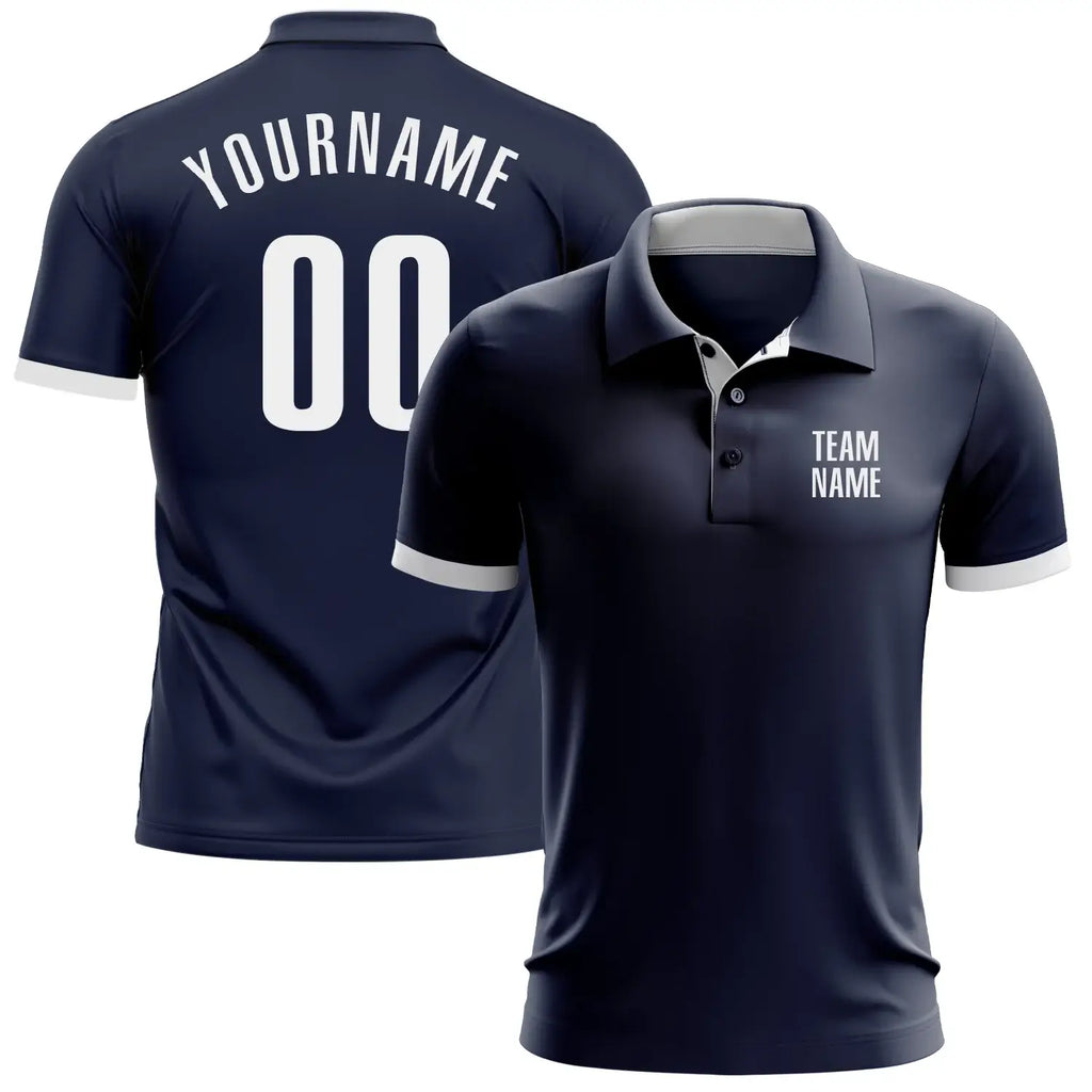 Custom Golf Polo Shirt Navy White Performance Sublimation, Custom Logo, Men Women Unisex