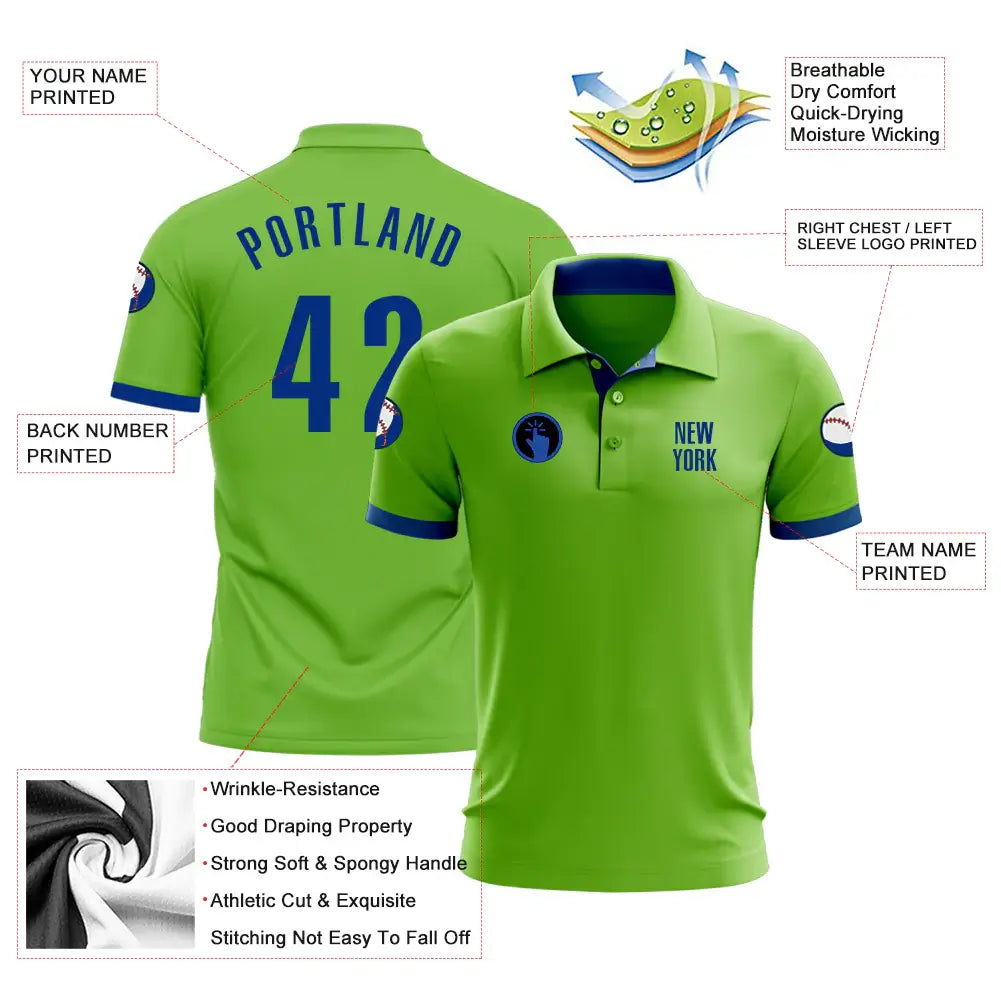 Custom Golf Polo Shirt Neon Green Royal Performance Sublimation, Custom Logo, Men Women Unisex