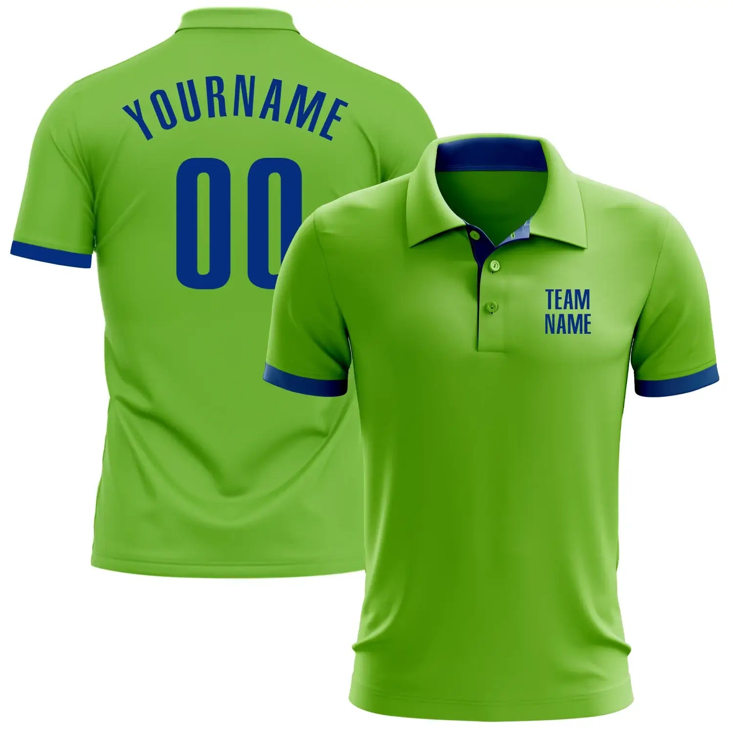 Custom Golf Polo Shirt Neon Green Royal Performance Sublimation, Custom Logo, Men Women Unisex