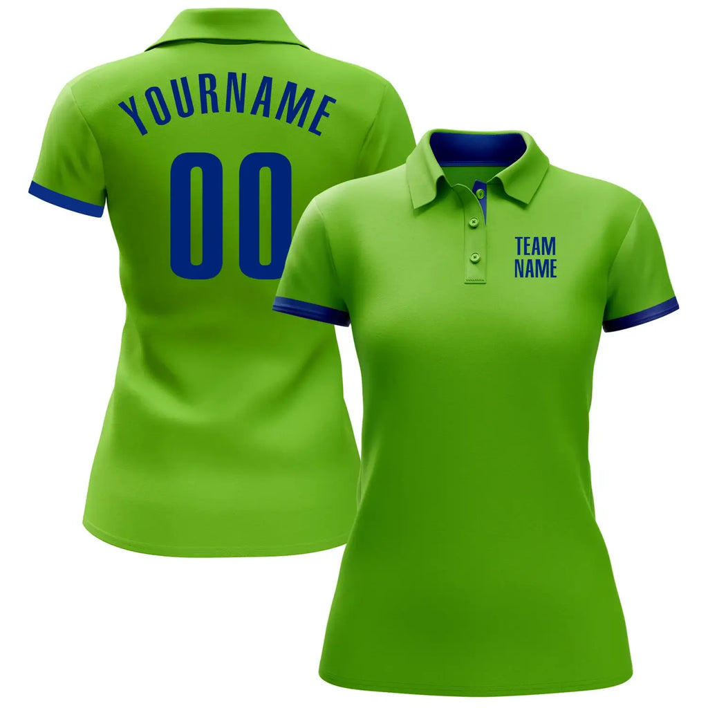 Custom Golf Polo Shirt Neon Green Royal Performance Sublimation, Custom Logo, Men Women Unisex
