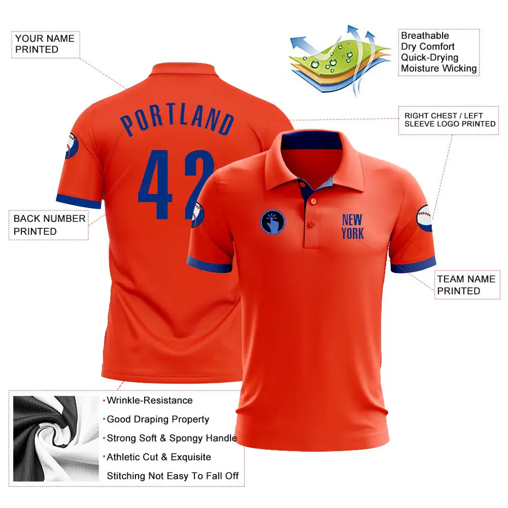 Custom Golf Polo Shirt Orange Royal Performance Sublimation, Custom Logo, Men Women Unisex