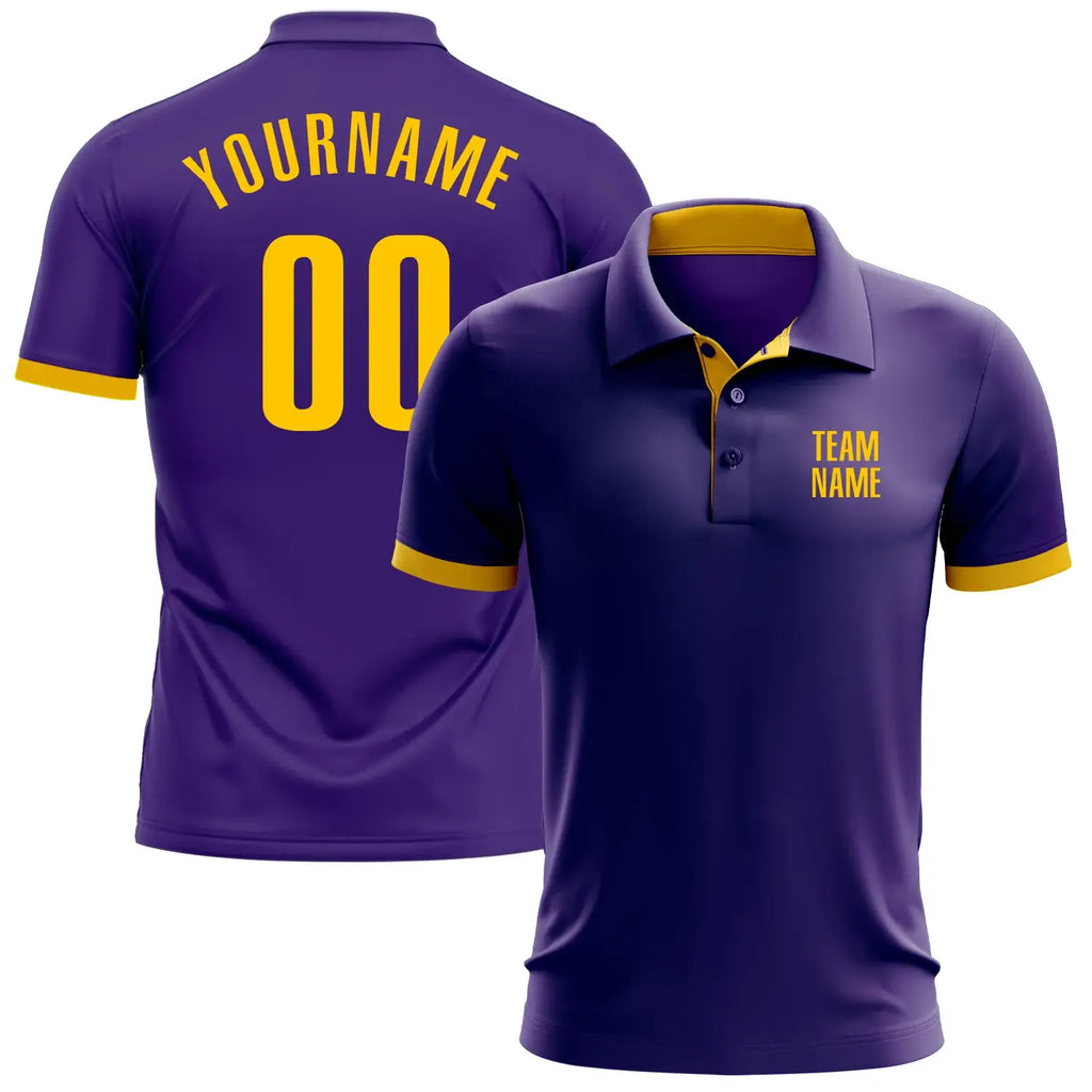 Custom Golf Polo Shirt Purple Yellow Performance Sublimation, Custom Logo, Men Women Unisex