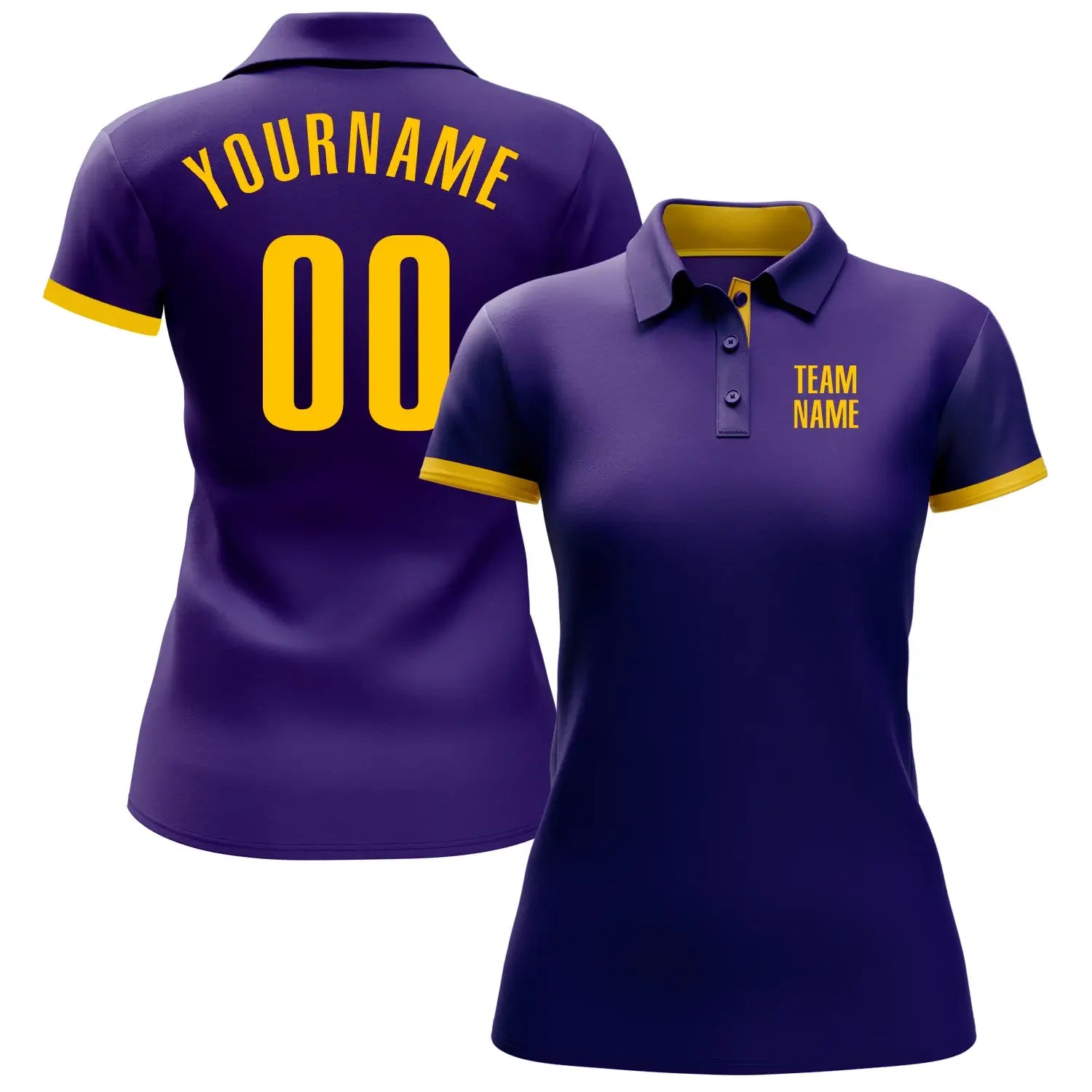 Custom Golf Polo Shirt Purple Yellow Performance Sublimation, Custom Logo, Men Women Unisex