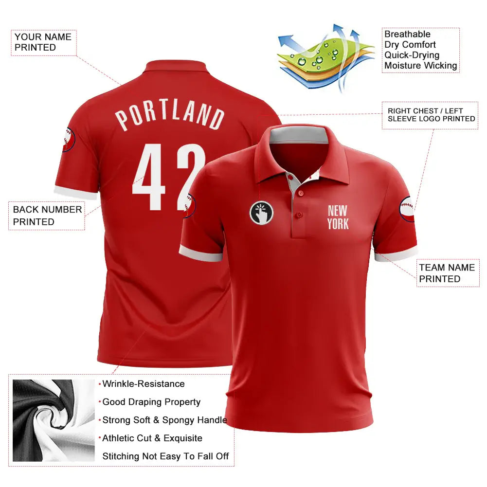 Custom Golf Polo Shirt Red White Performance Sublimation, Custom Logo, Men Women Unisex