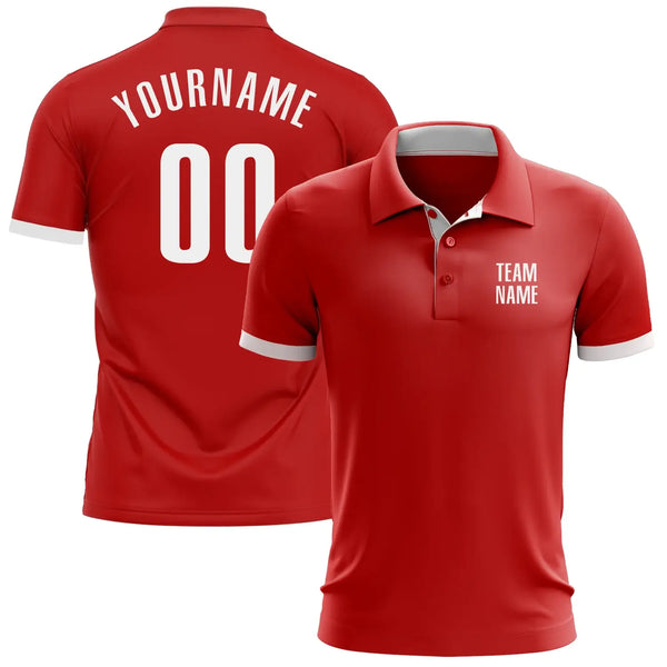 Custom Golf Polo Shirt Red White Performance Sublimation, Custom Logo, Men Women Unisex