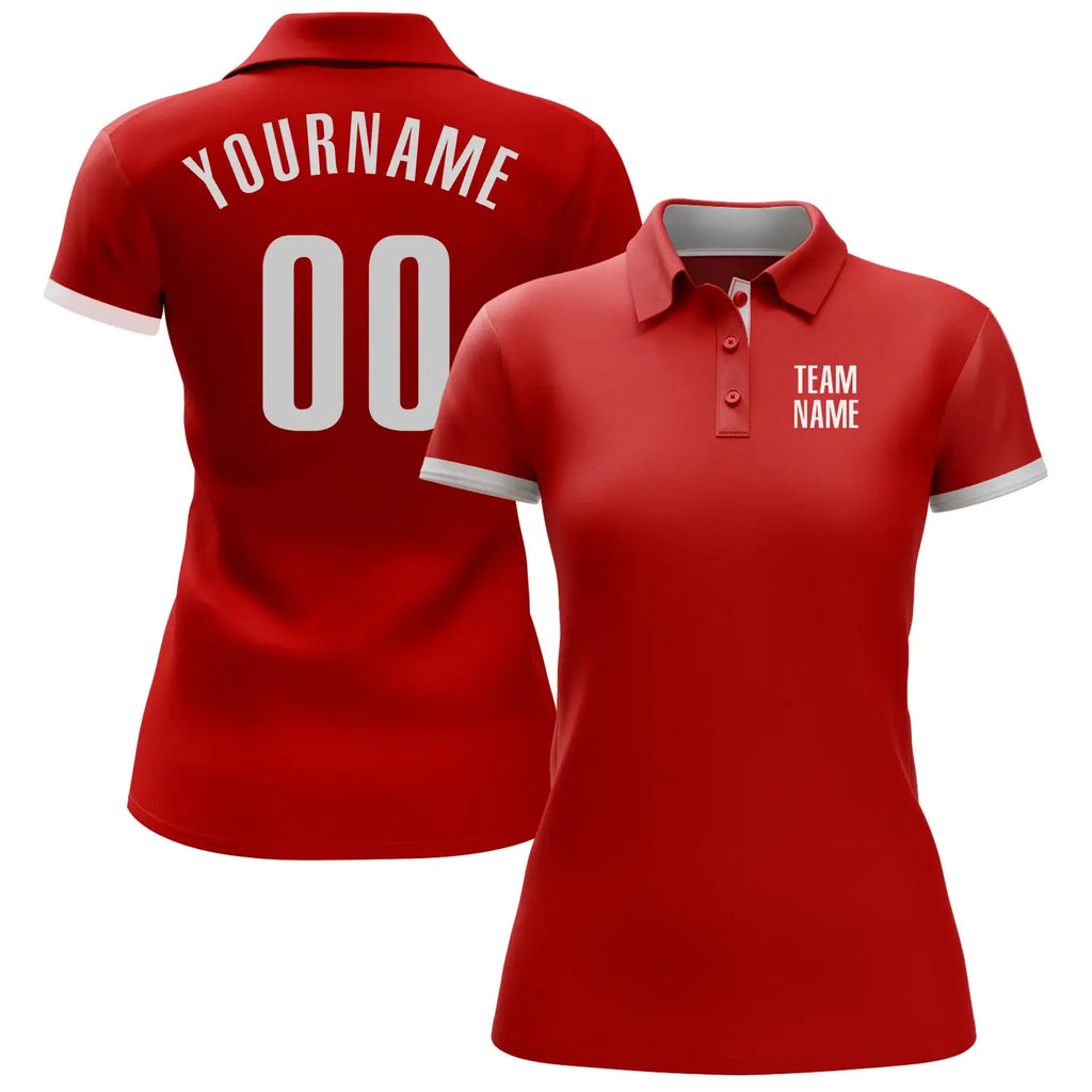 Custom Golf Polo Shirt Red White Performance Sublimation, Custom Logo, Men Women Unisex