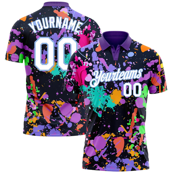Custom Graffiti Pattern Golf Polo Shirt White Light Blue 3D Splashes Performance Sublimation, Custom Logo, Men Women Unisex