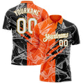 Custom Graffiti Pattern Golf Polo Shirt White Orange Old Gold 3D Scratch Performance Sublimation, Custom Logo, Men Women Unisex