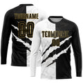 Custom Soccer Jersey Graffiti Pattern Black Old Gold Scratch Sublimation, Team Uniform Kit, Custom Name Number, Unisex Men Women Youth