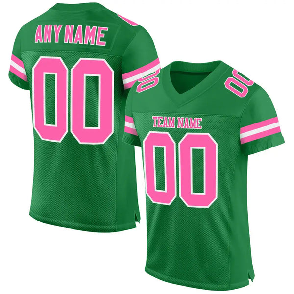 Custom Mesh Football Jersey Grass Green Pink White Pro Style Sublimation, Custom Name Number, Men Youth Unisex