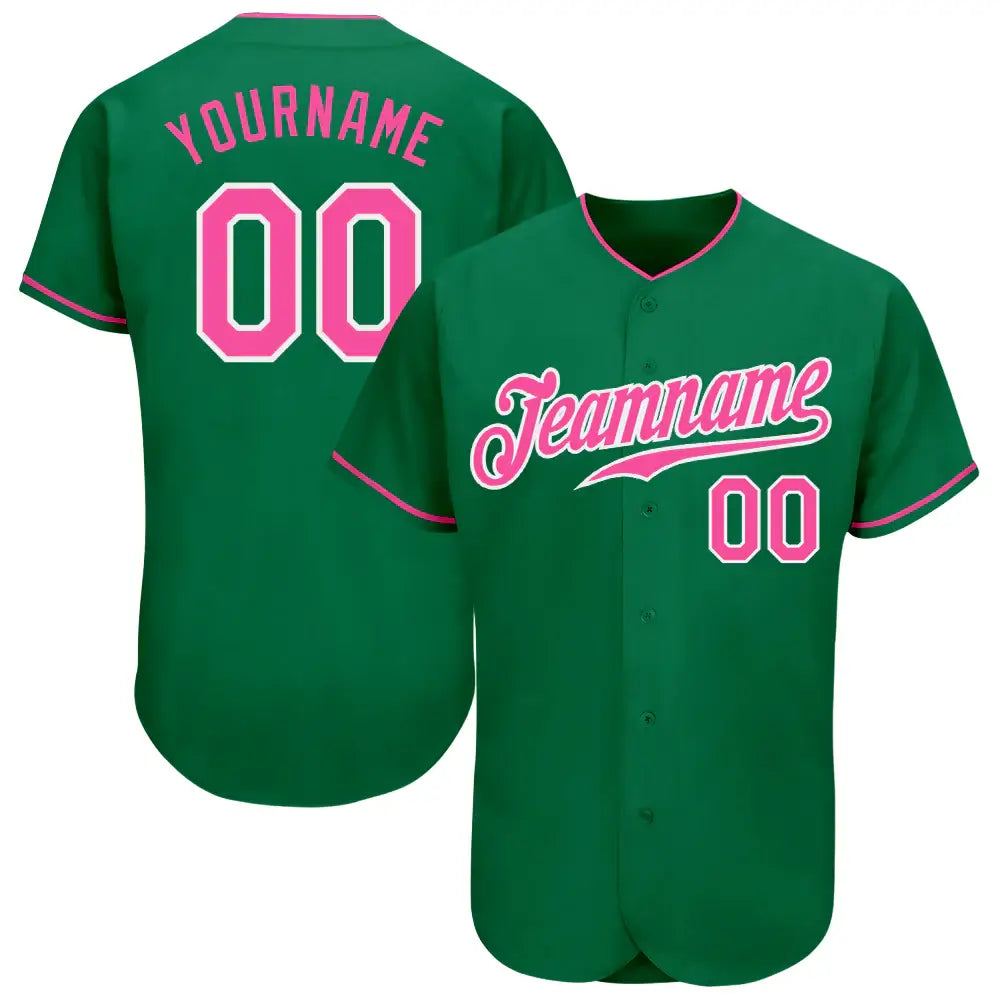 Custom Baseball Jersey Kelly Green Pink White Sublimation, Custom Name Number, Men Youth Unisex