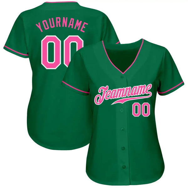 Custom Baseball Jersey Kelly Green Pink White Sublimation, Custom Name Number, Men Youth Unisex