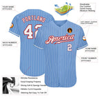 Custom Light Blue White Pinstripe Baseball Jersey White Red Sublimation, Custom Name Number, Men Youth Unisex