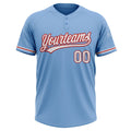 Custom 2-Button Softball Jersey Light Blue White Red Sublimation, Custom Name Number, Women Girls Unisex Youth