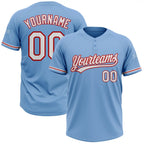 Custom 2-Button Softball Jersey Light Blue White Red Sublimation, Custom Name Number, Women Girls Unisex Youth