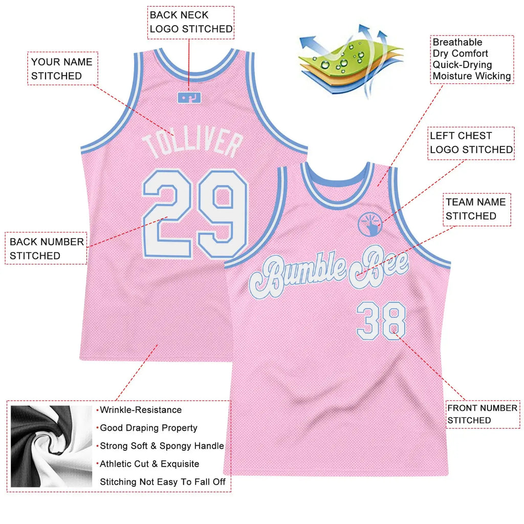 Custom Throwback Basketball Jersey Light Pink White Light Blue Sublimation, Team Uniform Kit, Custom Name Number, Unisex Men Women Youth