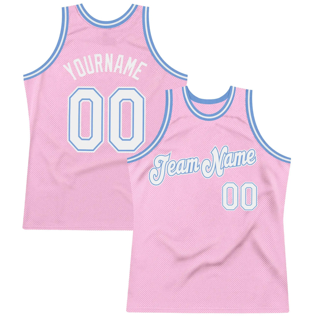 Custom Throwback Basketball Jersey Light Pink White Light Blue Sublimation, Team Uniform Kit, Custom Name Number, Unisex Men Women Youth