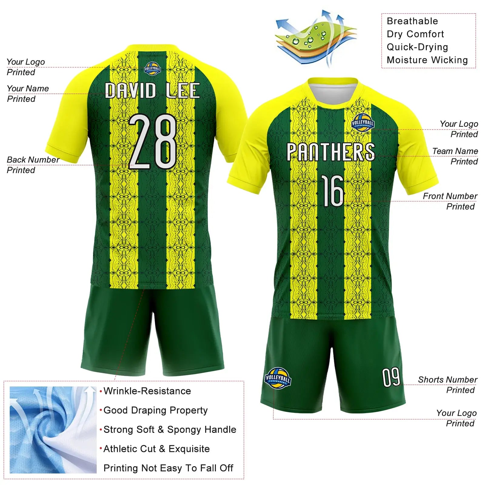 Custom Abstract Shape Volleyball Jersey Light Yellow Green Black Sublimation, Custom Name Number, Women Girls Unisex Youth