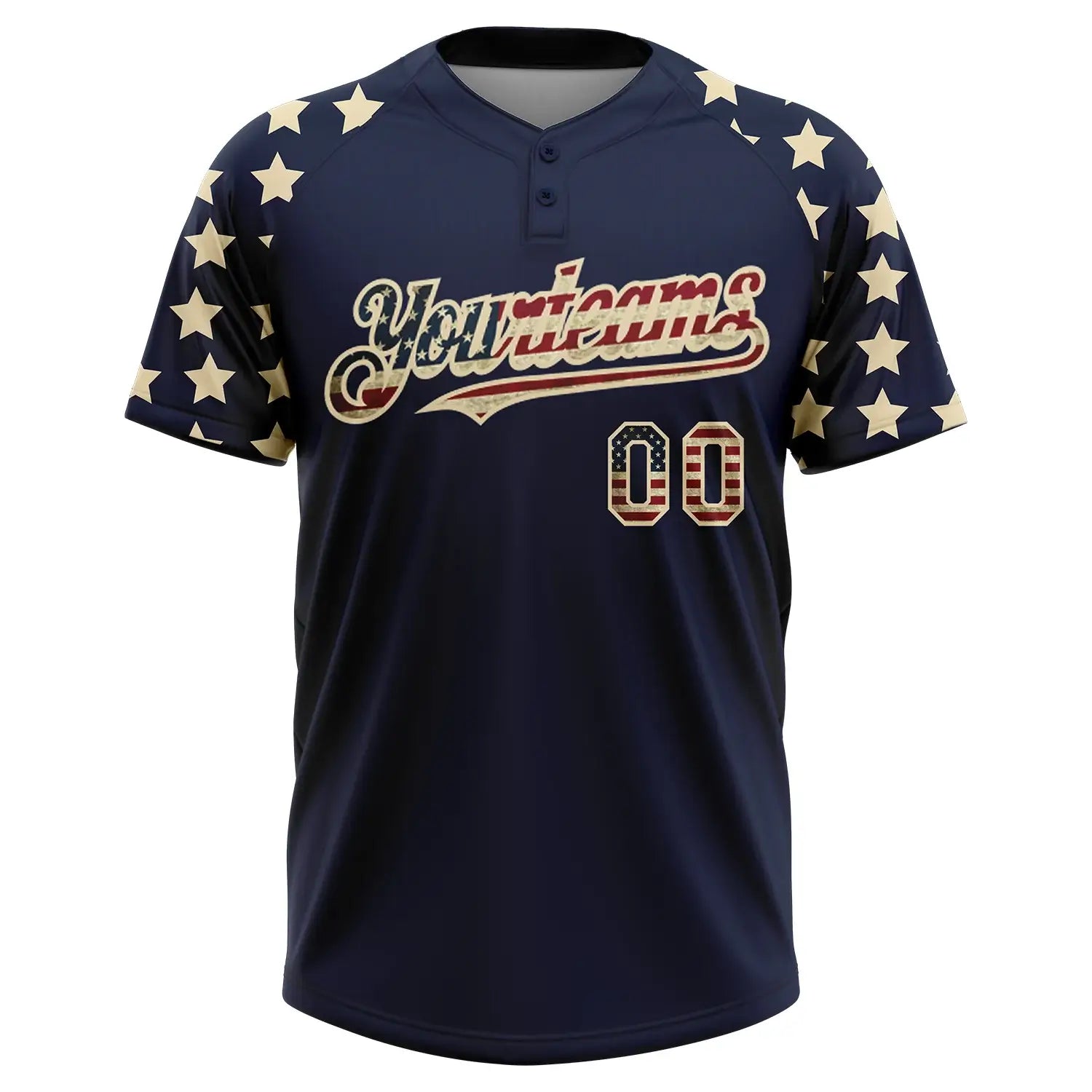 Custom 2-Button Softball Jersey American Flag Fashion Navy Vintage USA Flag Cream Sublimation, Custom Name Number, Women Girls Unisex Youth